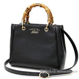 Gucci Bamboo Shopper Black Calfskin Tote Bag Handbag Crossbody